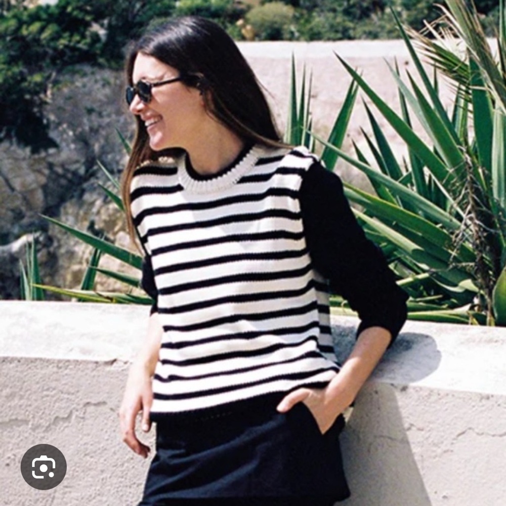 Black and White Striped Sleeveless Sweater